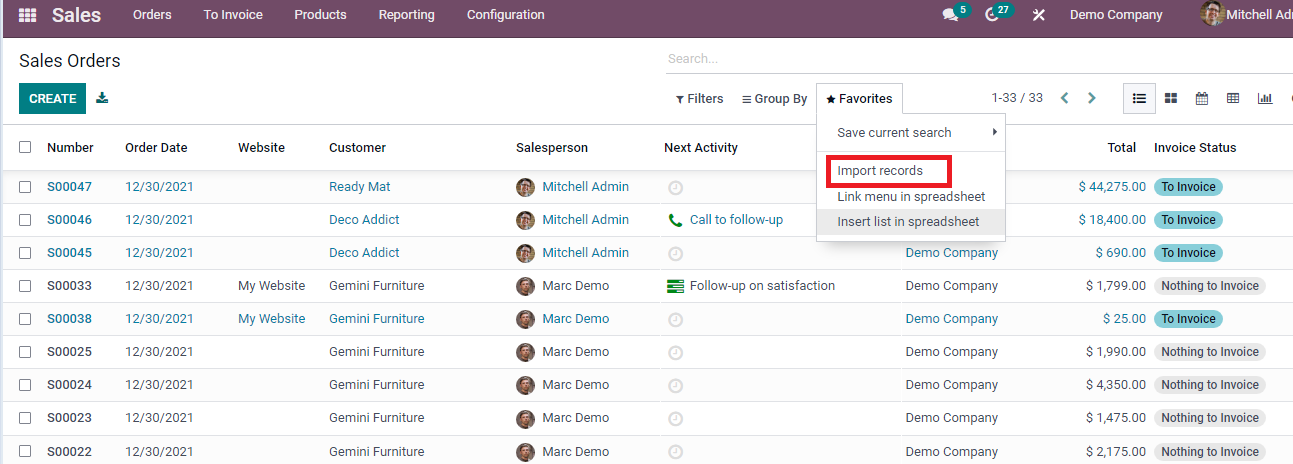 nhập và xuất dữ liệu trong Odoo 15
